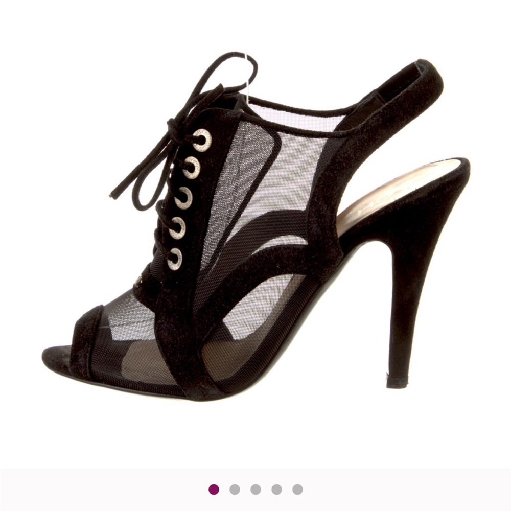 Black Mesh & suede Lace-Up Heels